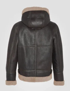 Blouson bombardier B-3 cordovan à capuche, cuir de mouton, grande taille - CORDOVAN