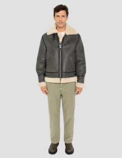 Blouson bombardier B-3 gris vintage, cuir de mouton - GRIS VINTAGE