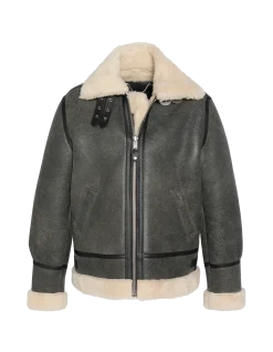 Blouson bombardier B-3 gris vintage, cuir de mouton - GRIS VINTAGE