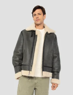 Blouson bombardier B-3 gris vintage, cuir de mouton - GRIS VINTAGE