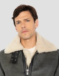 Blouson bombardier B-3 gris vintage, cuir de mouton - GRIS VINTAGE