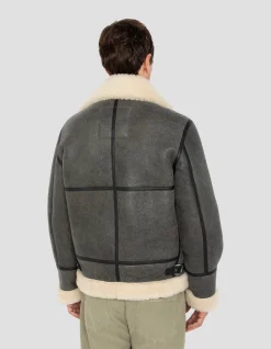 Blouson bombardier B-3 gris vintage, cuir de mouton - GRIS VINTAGE