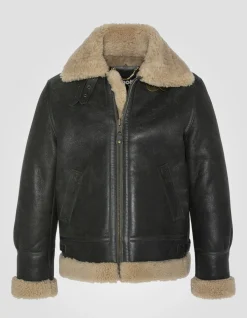 Blouson bombardier B-3 kaki foncé, cuir de mouton, grande taille - KAKI FONCÉ