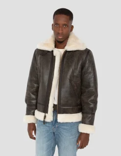 Blouson bombardier B-3 marron, cuir de mouton - MARRON