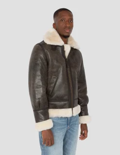 Blouson bombardier B-3 marron, cuir de mouton - MARRON