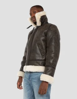 Blouson bombardier B-3 marron, cuir de mouton - MARRON