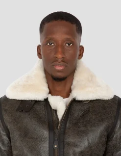 Blouson bombardier B-3 marron, cuir de mouton - MARRON