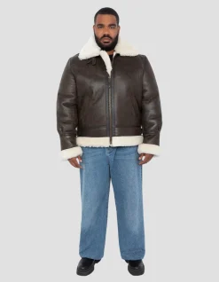 Blouson bombardier B-3 marron, cuir de mouton, grande taille - MARRON
