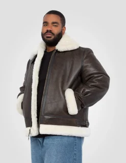 Blouson bombardier B-3 marron, cuir de mouton, grande taille - MARRON