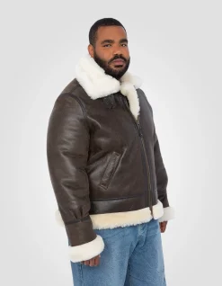 Blouson bombardier B-3 marron, cuir de mouton, grande taille - MARRON