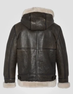 Blouson bombardier B-3 marron à capuche, cuir de mouton, grande taille - MARRON