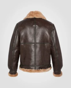 Blouson bombardier B-3 marron et doré mythique USA, cuir de mouton - MARRON/DORÉ