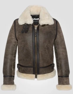 Blouson bombardier B-3 marron foncé, cuir de mouton, grande taille - MARRON FONCÉ
