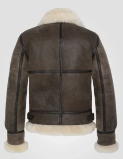 Blouson bombardier B-3 marron foncé, cuir de mouton, grande taille - MARRON FONCÉ