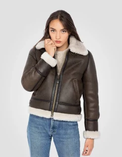 Blouson bombardier B-3 marron foncé, cuir de mouton - MARRON FONCÉ