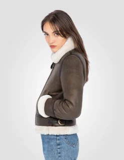Blouson bombardier B-3 marron foncé, cuir de mouton - MARRON FONCÉ
