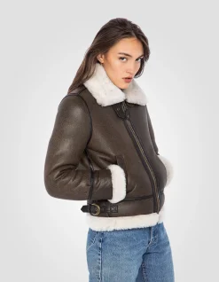 Blouson bombardier B-3 marron foncé, cuir de mouton - MARRON FONCÉ