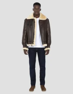 Blouson bombardier B-3 marron mythique USA, cuir de mouton - MARRON
