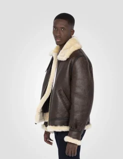 Blouson bombardier B-3 marron mythique USA, cuir de mouton - MARRON