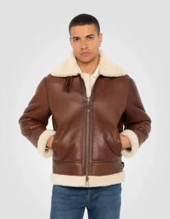 Blouson bombardier B-3 moka, cuir de mouton - MOKA