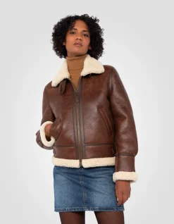 Blouson bombardier B-3 moka, cuir de mouton - MOKA