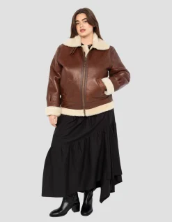 Blouson bombardier B-3 moka, cuir de mouton, grande taille - MOKA