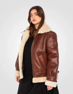 Blouson bombardier B-3 moka, cuir de mouton, grande taille - MOKA
