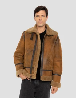 Blouson bombardier B-3 moutarde, cuir de mouton - MOUTARDE