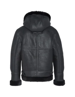 Blouson bombardier B-3 noir à capuche, cuir de mouton - NOIR