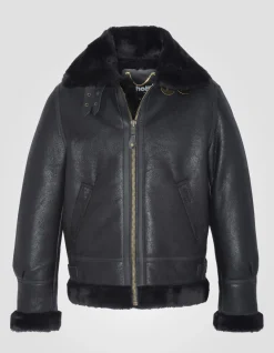 Blouson bombardier B-3 noir, cuir de mouton, grande taille - NOIR