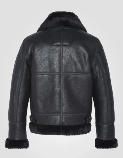 Blouson bombardier B-3 noir, cuir de mouton, grande taille - NOIR