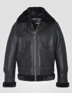 Blouson bombardier B-3 noir, cuir de mouton, grande taille - NOIR