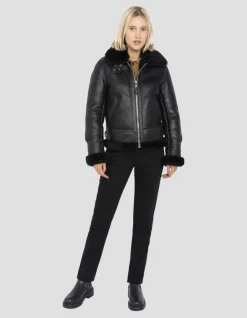 Blouson bombardier B-3 noir, cuir de mouton - NOIR