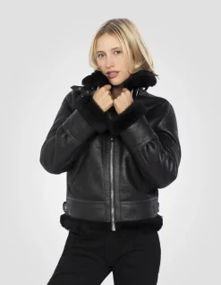 Blouson bombardier B-3 noir, cuir de mouton - NOIR