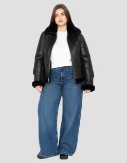Blouson bombardier B-3 noir, cuir de mouton, grande taille - NOIR