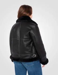 Blouson bombardier B-3 noir, cuir de mouton, grande taille - NOIR