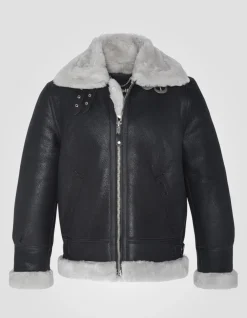 Blouson bombardier B-3 noir et blanc, cuir de mouton, grande taille - NOIR/BLANC CASSÉ
