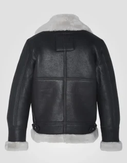 Blouson bombardier B-3 noir et blanc, cuir de mouton, grande taille - NOIR/BLANC CASSÉ