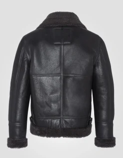 Blouson bombardier B-3 noir et gris, cuir de mouton - NOIR/GRIS