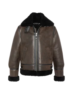 Blouson bombardier B-3 noir et marron, cuir de mouton - NOIR/MARRON
