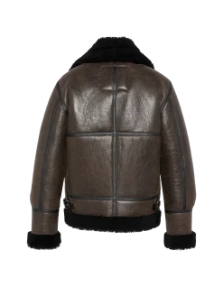 Blouson bombardier B-3 noir et marron, cuir de mouton - NOIR/MARRON
