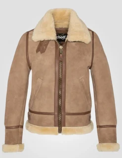 Blouson bombardier B-3 suédé camel, cuir de mouton - CAMEL