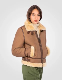 Blouson bombardier B-3 suédé camel, cuir de mouton - CAMEL