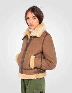 Blouson bombardier B-3 suédé camel, cuir de mouton - CAMEL