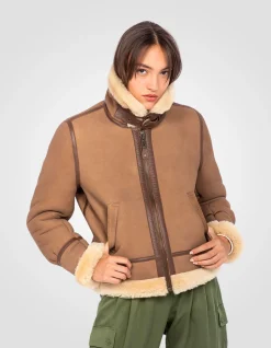 Blouson bombardier B-3 suédé camel, cuir de mouton - CAMEL