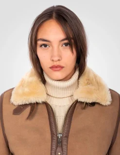 Blouson bombardier B-3 suédé camel, cuir de mouton - CAMEL