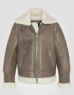 Blouson bombardier B-3 taupe, cuir de mouton, grande taille - TAUPE