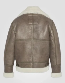 Blouson bombardier B-3 taupe, cuir de mouton, grande taille - TAUPE