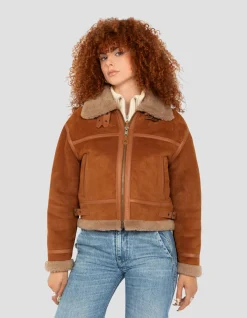Blouson bombardier court type B-3 cannelle, mouton double face suédé - CANNELLE