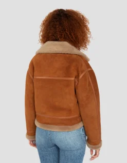 Blouson bombardier court type B-3 cannelle, mouton double face suédé - CANNELLE